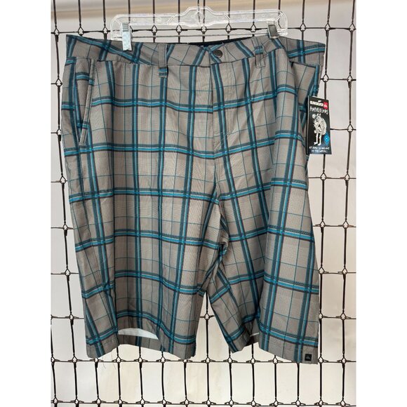 Quiksilver Amphibian Plaid Mens Shorts Size 28 - Blue & Gray Polyester/Spandex - Picture 1 of 16